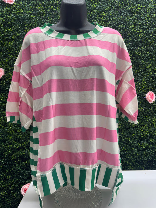 Pink & Green Striped Top