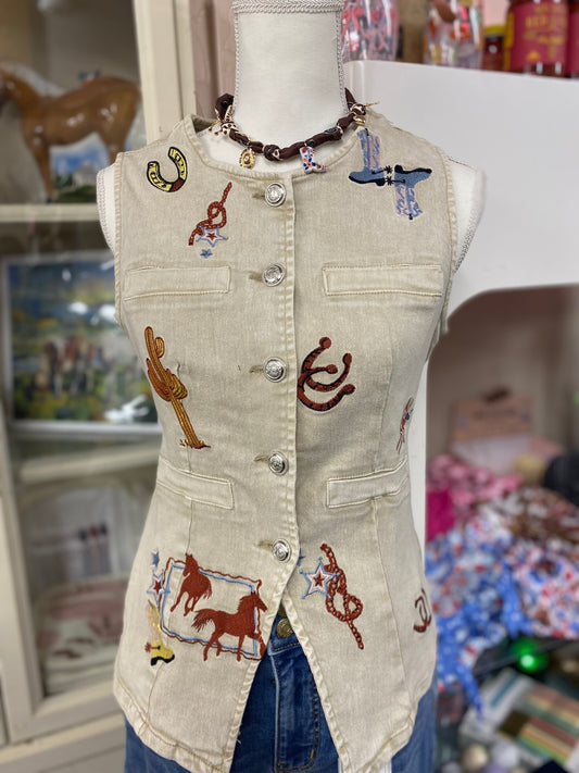 Embroidered Button Vest