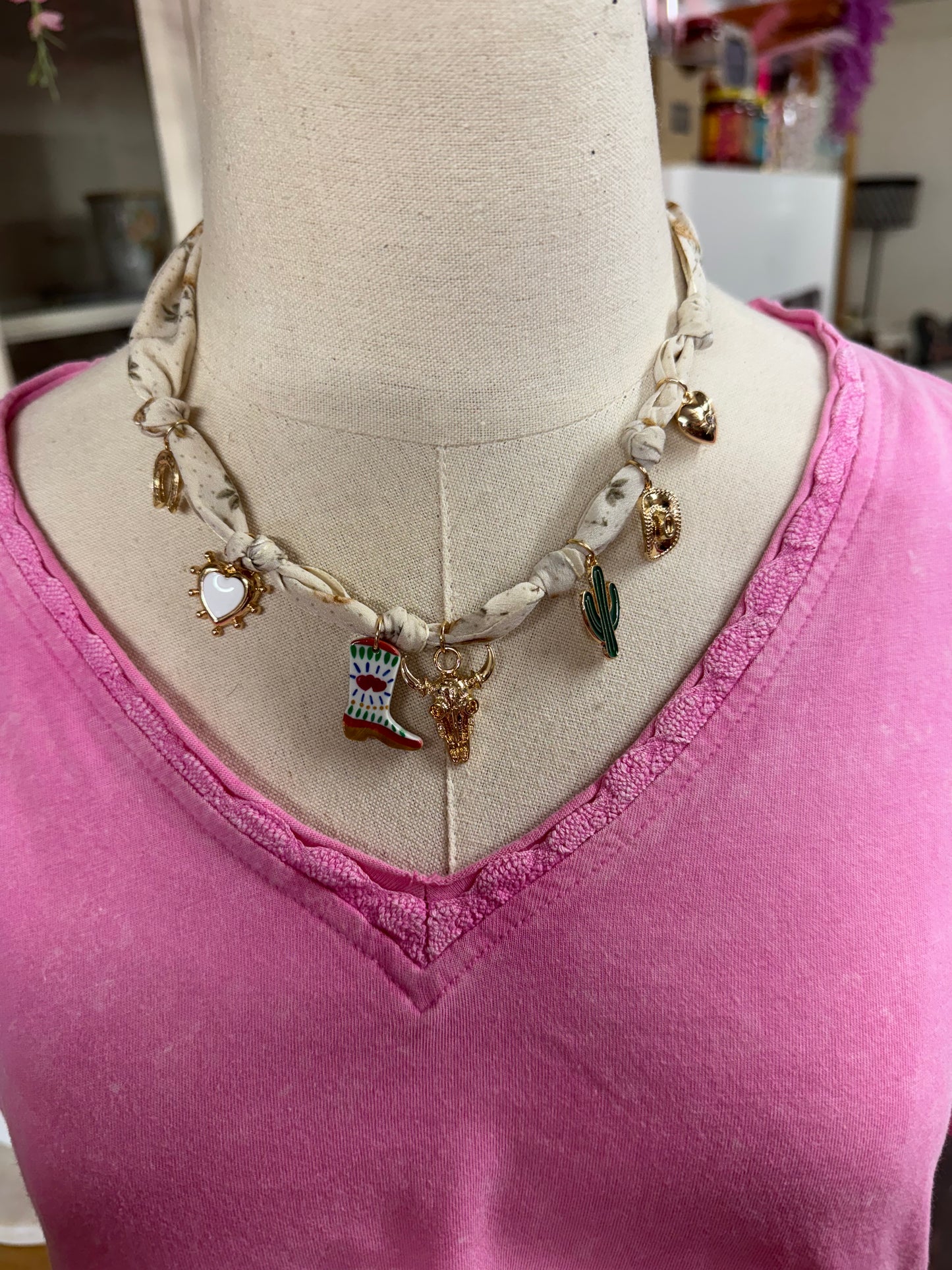 Scarf Charm Necklace Boot Cactus
