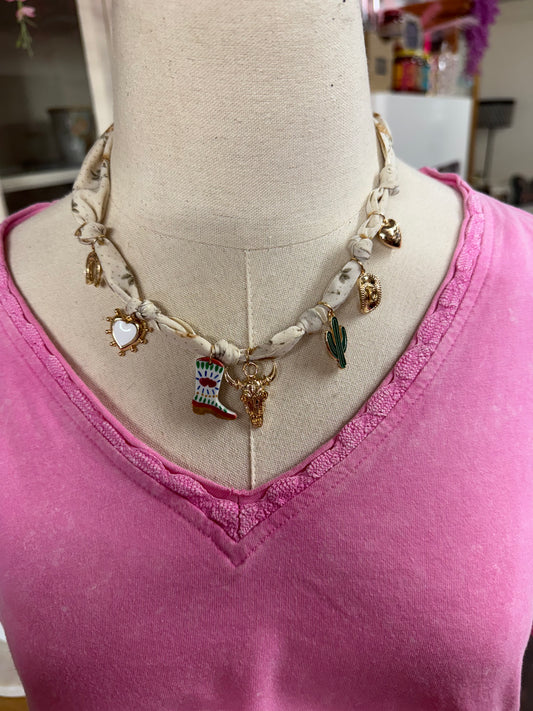 Scarf Charm Necklace Boot Cactus