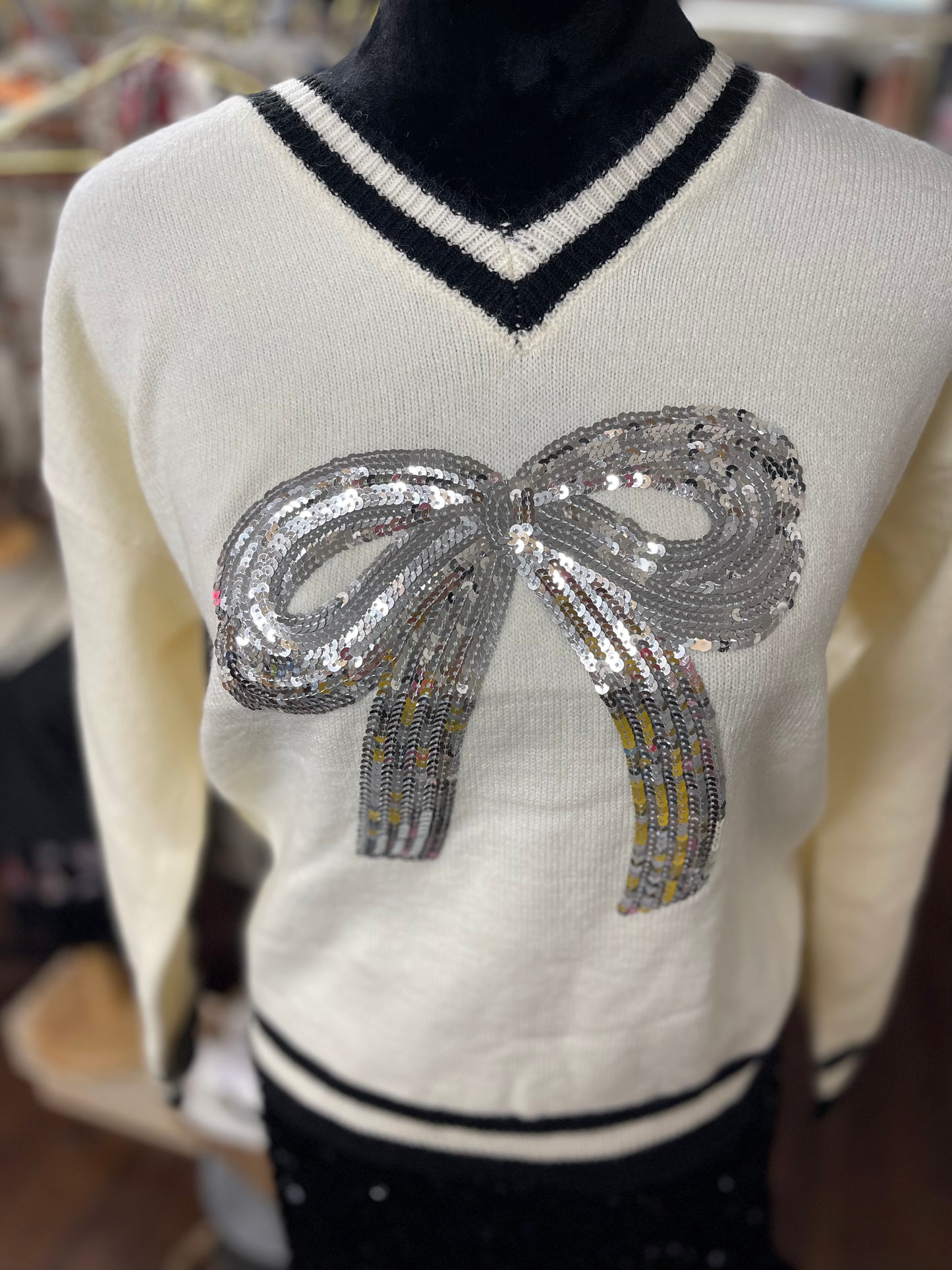 Sequin Bow Varsity Sweater