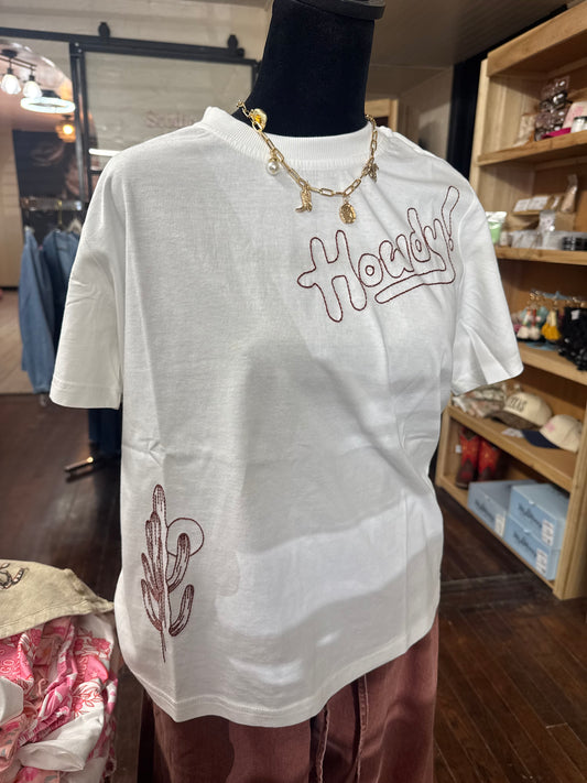 Howdy Cactus Embroidered Top