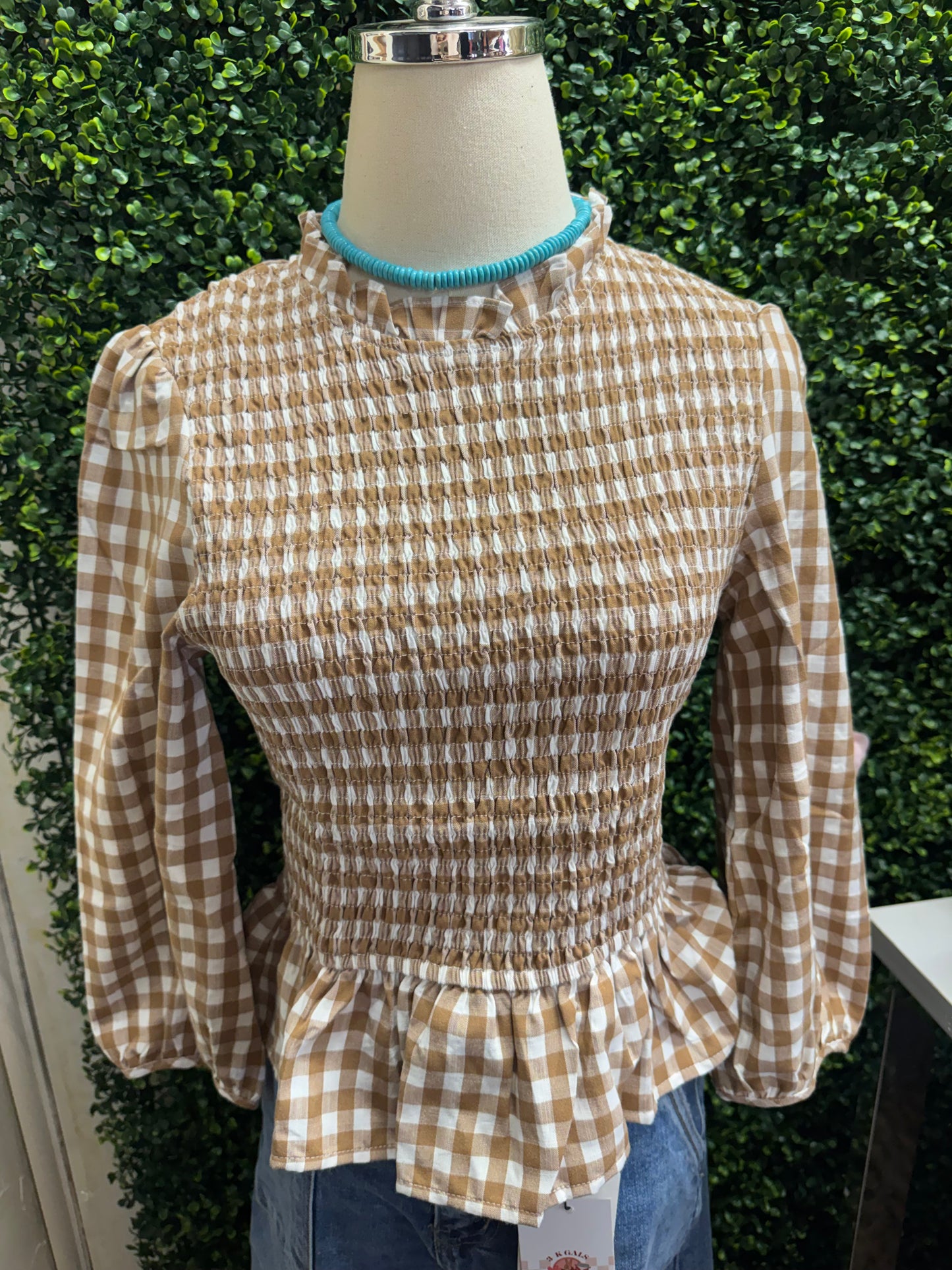 Smocked Plaid Blouse