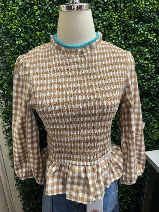Smocked Plaid Blouse
