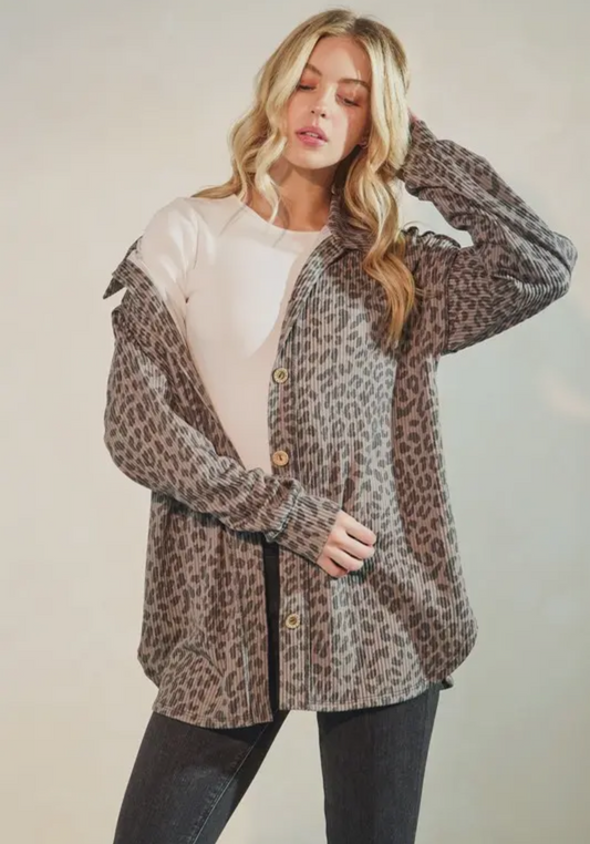Ribbed Leopard Button Down