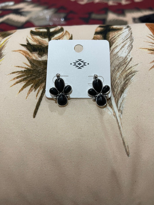 Black Tri-Stone Earrings