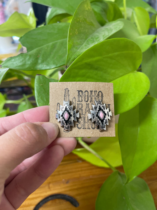 Pink Aztec Post Earrings