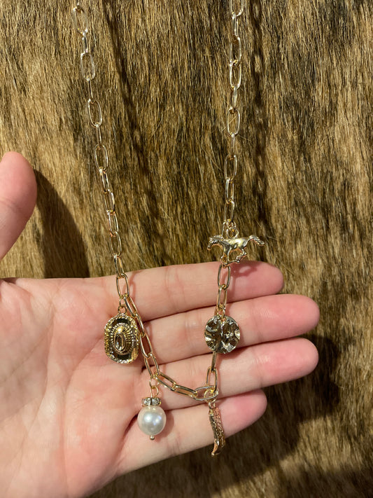 Gold Western Boot Charm Necklace