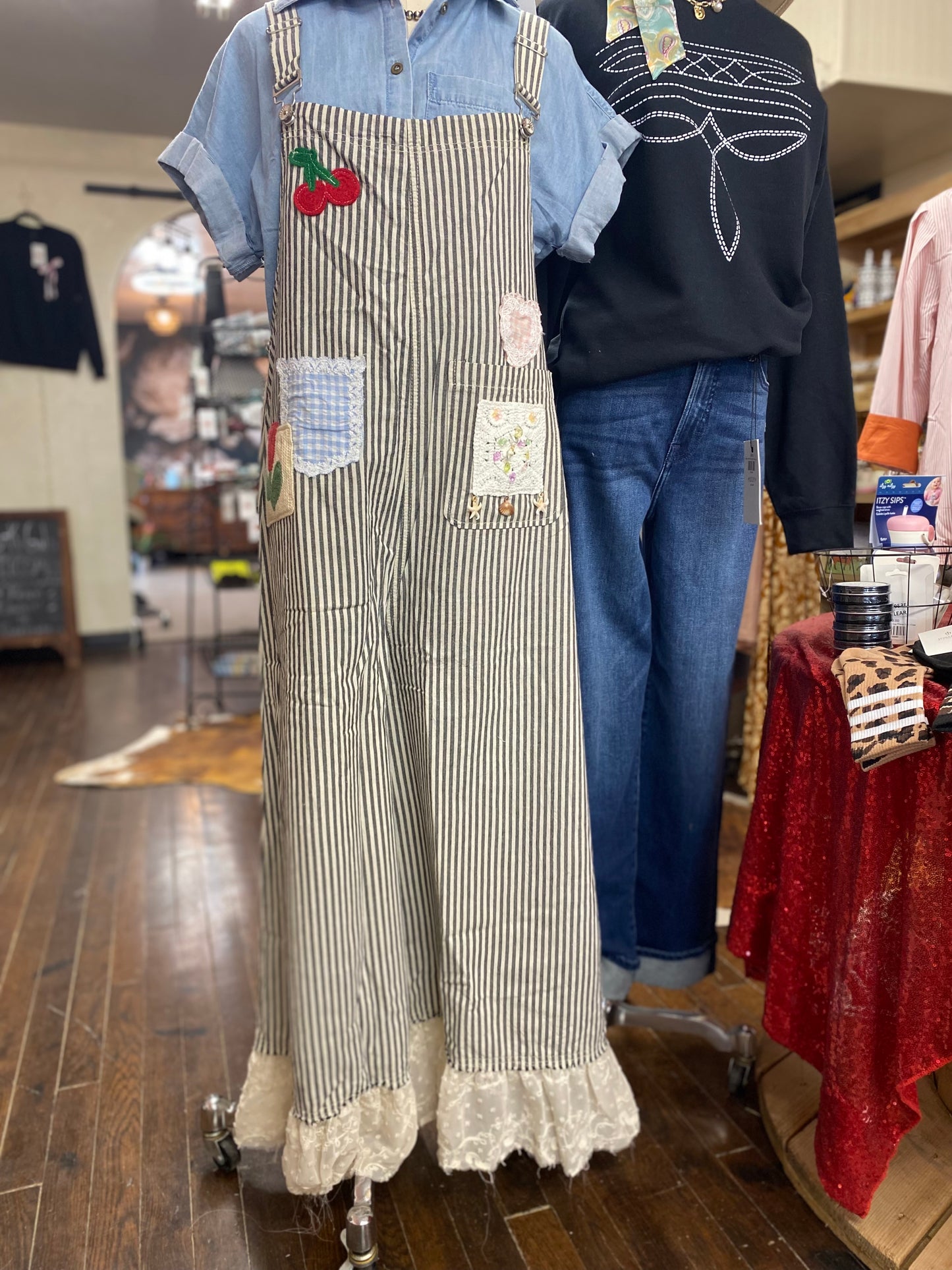 Patchwork Striped Overalls