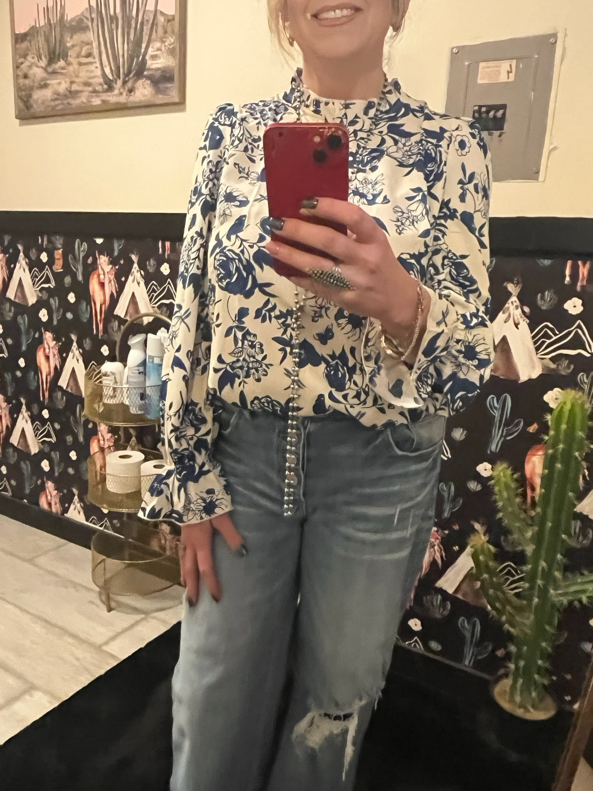 Ruffled Blue Floral Blouse