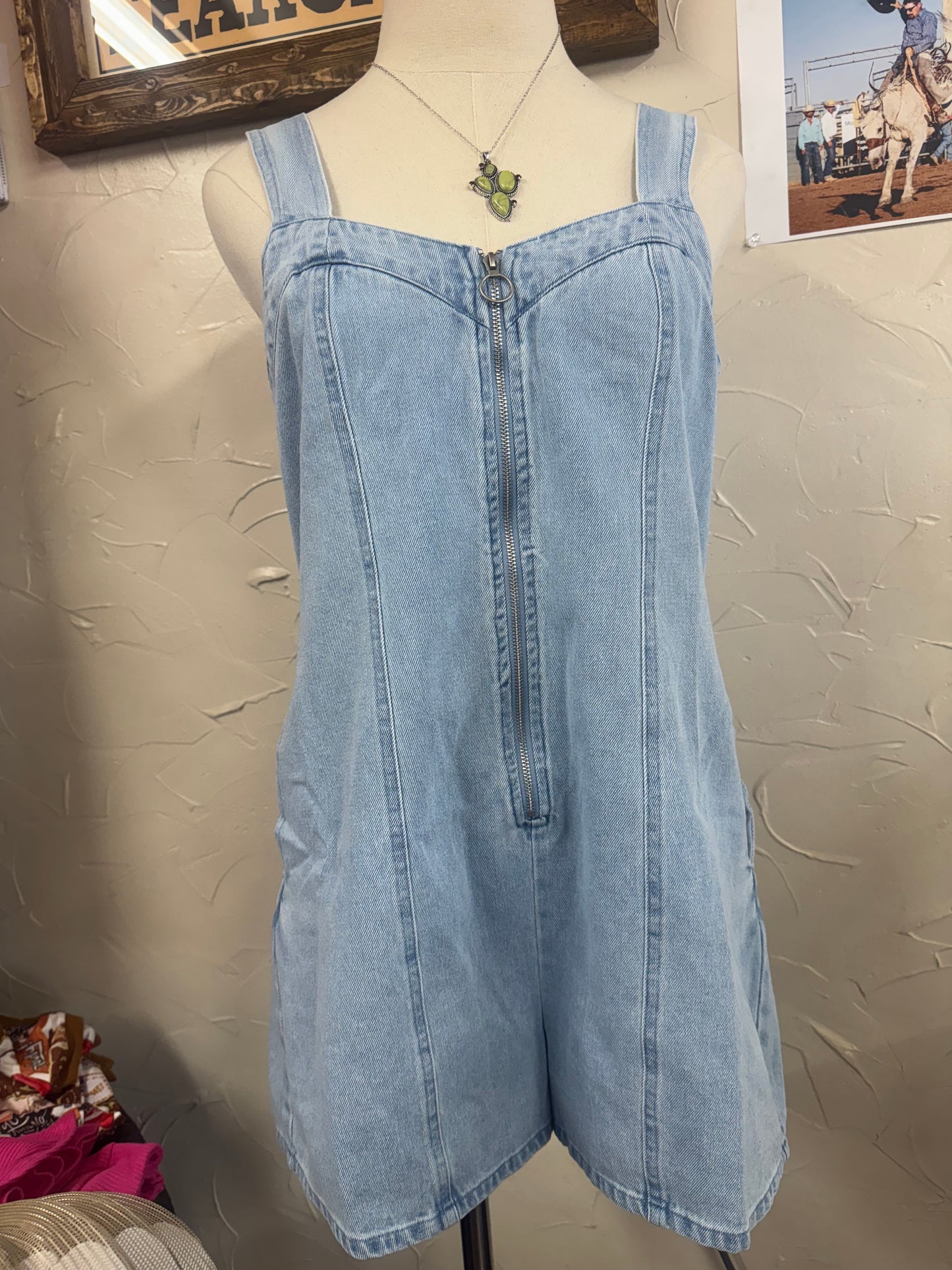 Front Zip Up Denim Romper