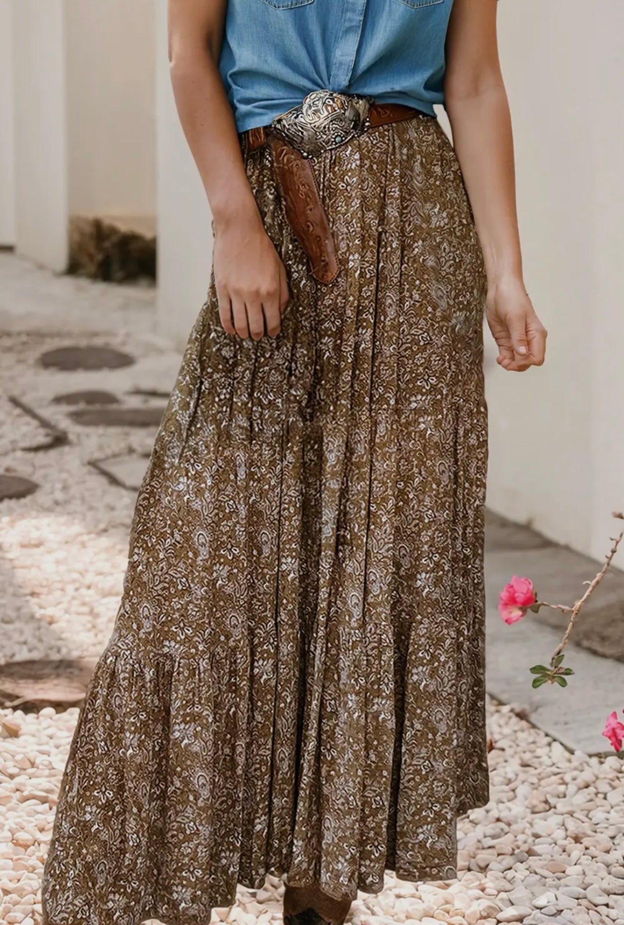 Western Floral Maxi Skirt