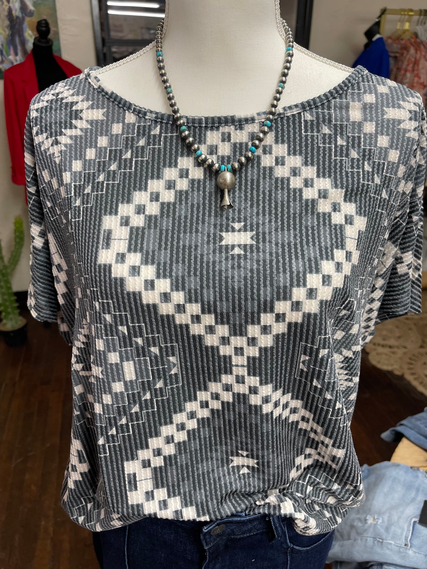 Grey Aztec Top