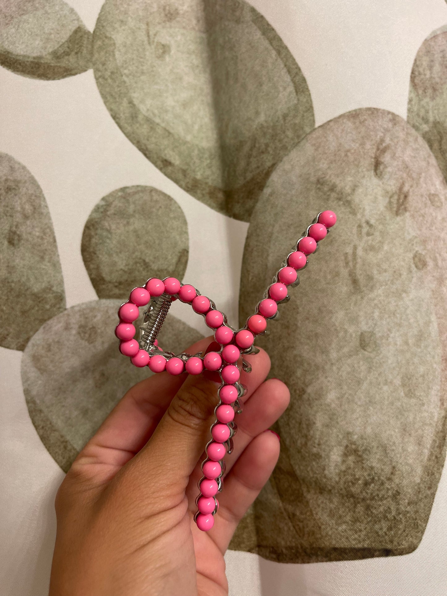 Pink Beaded Claw Clip