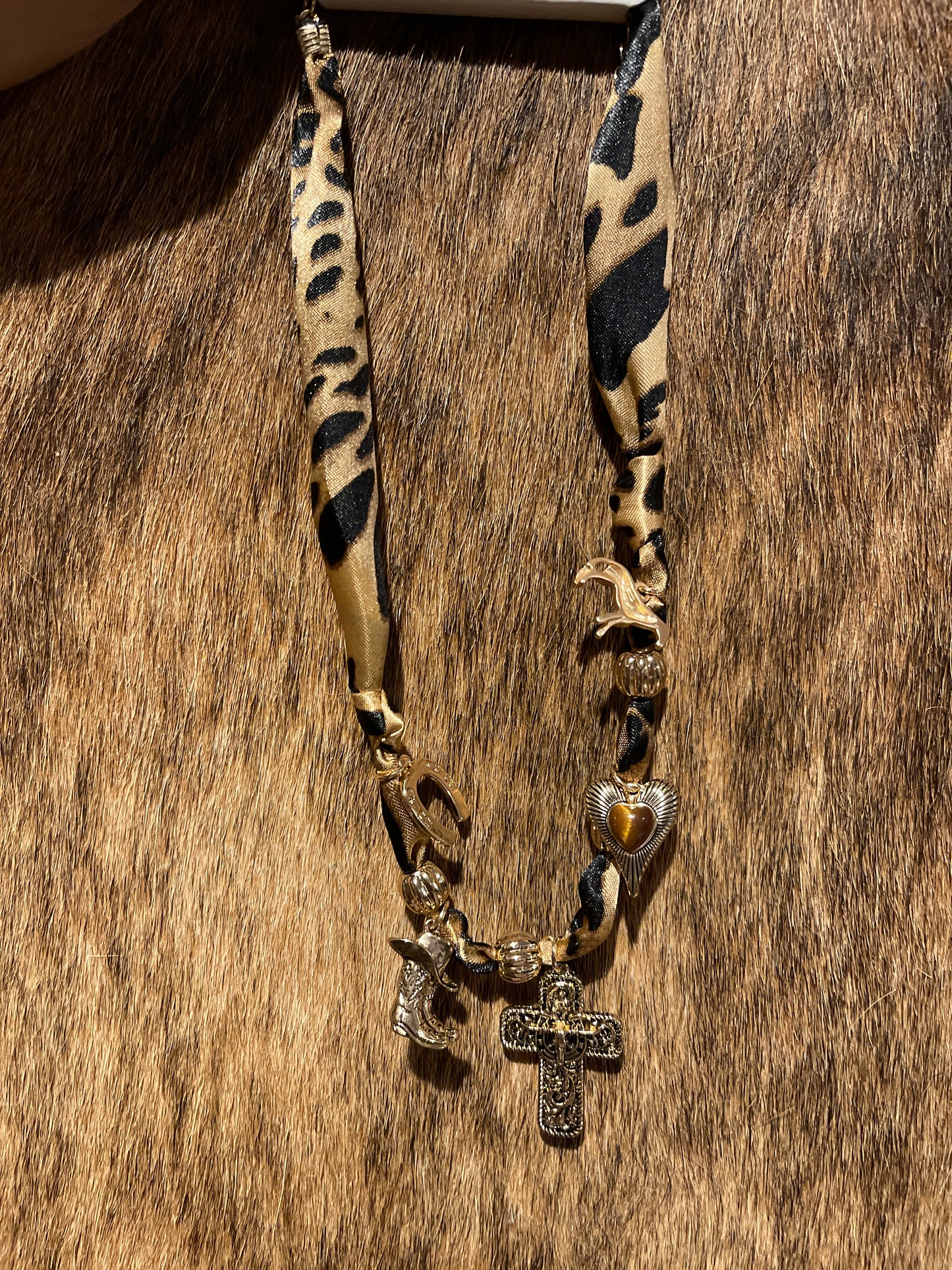Leopard Charm Scarf Necklace