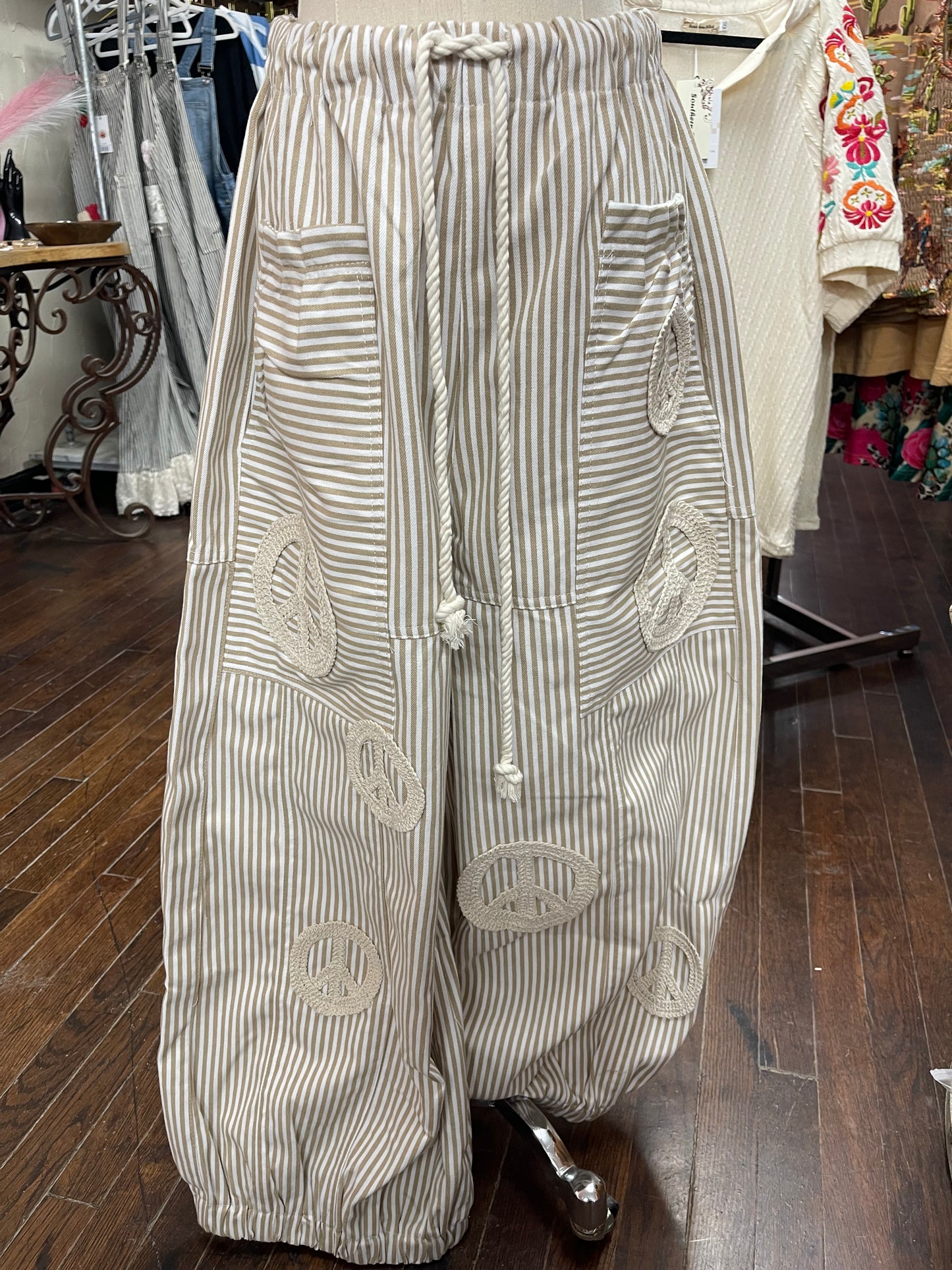 Peace Sign Pinstripe Palazzo Pants