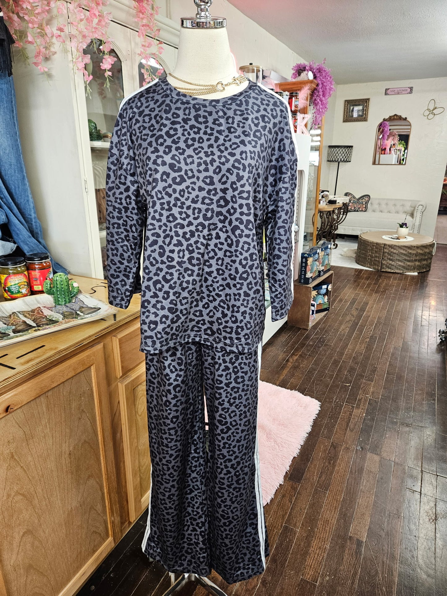 Pinstripe Leopard Lounge Set