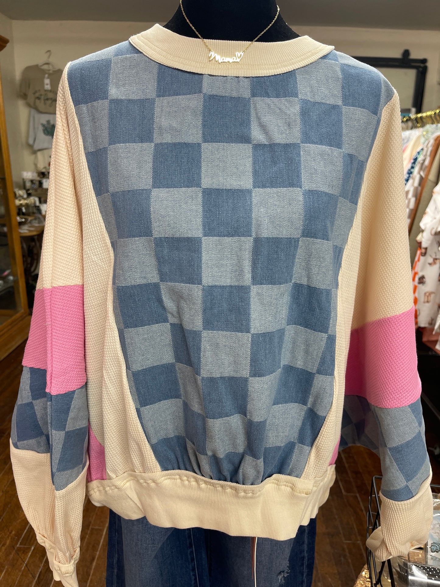 Checkered Denim Sweatshirt