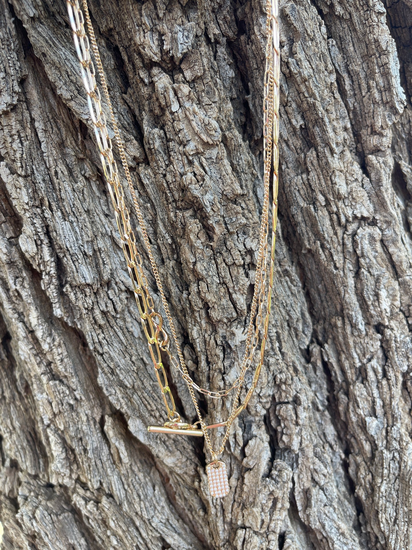 Infinity and Dog Tag Multi Layer Gold Necklace