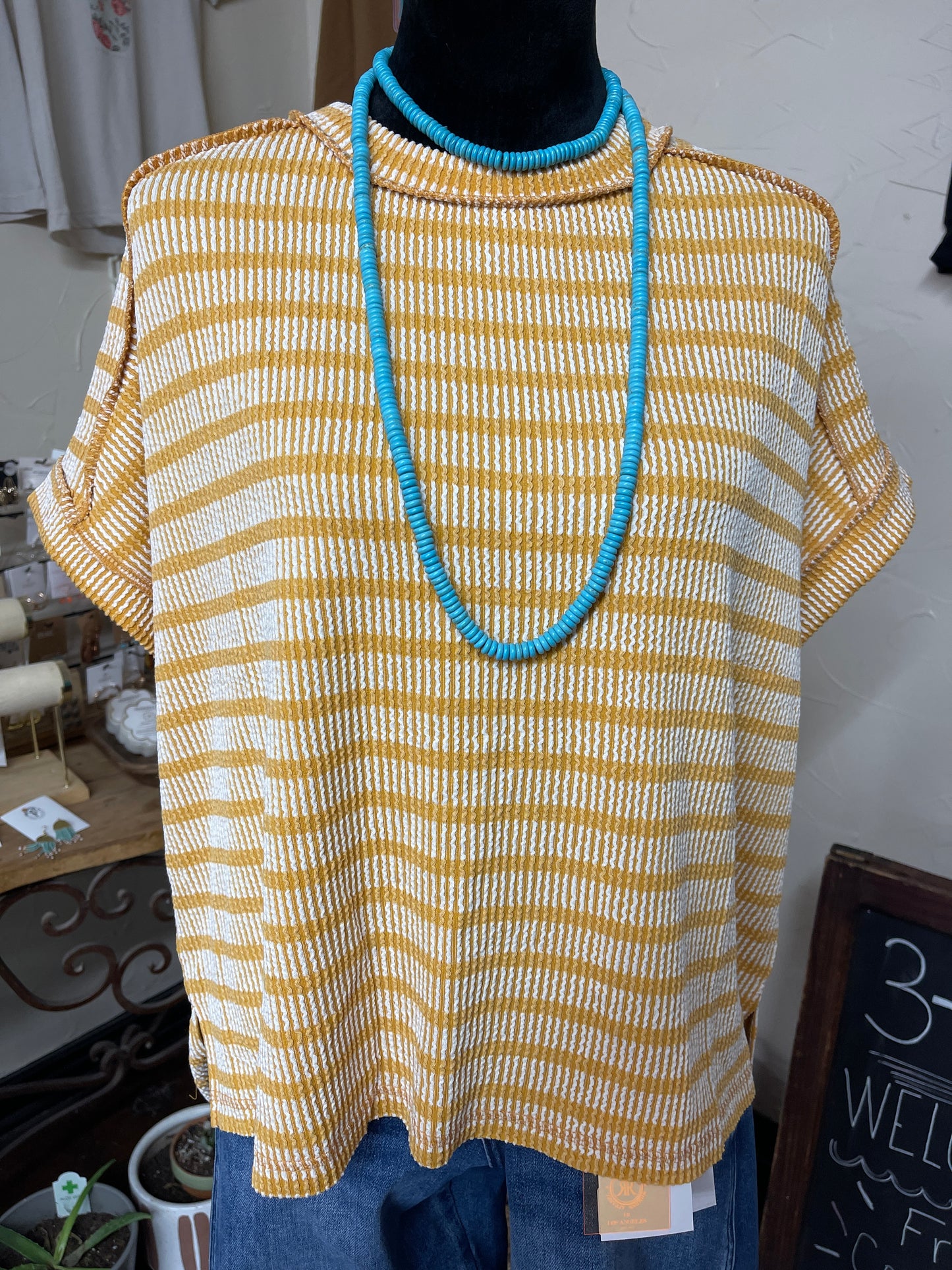 Mustard Ribbed Striped Top