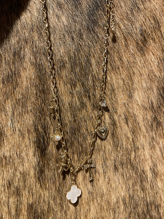 White Clover Gold Charm Necklace