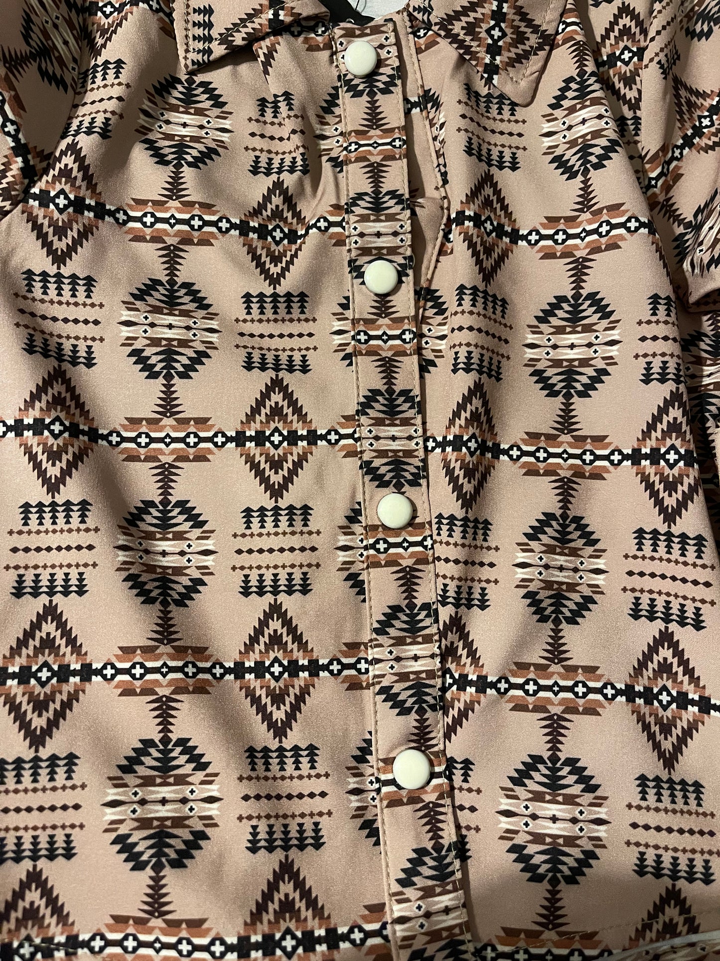 Kids Tan Aztec Long Sleeve Button Up